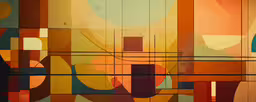 many different colored lines on a wall with power lines,painting with several sections and color shapes and lines