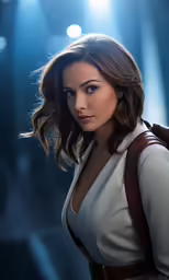 a girl with shoulder bag and long brown hair