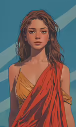a painting of a young lady with a red and yellow scarf