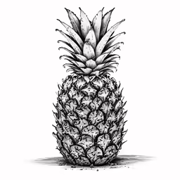 a drawing of a pineapple with black and white graphics