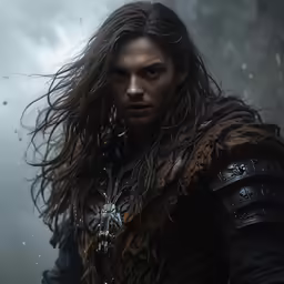 the witch in an outfit with long hair