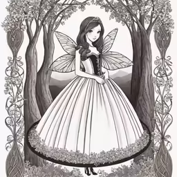 an illustration of a girl dressed up in white and black