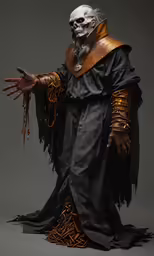 an old man in costume with his hands outstretched