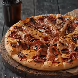 the pizza is prepared to be eaten and ready to be eaten