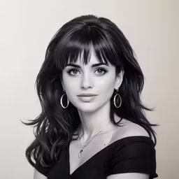 black and white portrait photo of a woman wearing large hoop earrings