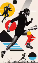 a poster for a fashion brand featuring a woman running