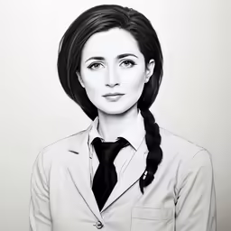 woman in black and white portrait wearing a suit