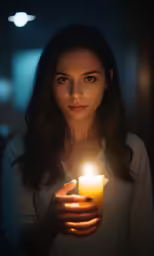 a girl holding a lit candle in her hand