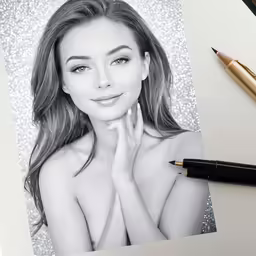 a black and white photo is shown with a pencil