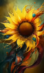 a sunflower painted on a black and yellow background