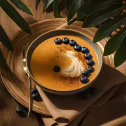 there is an overhead shot of a bowl of soup with berries