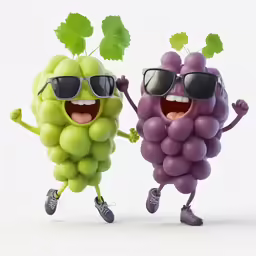 two grapes in sunglasses standing next to each other