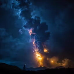 the smoke coming out of a cloud at night