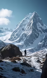 a person on a mountain peak with snow on the ground