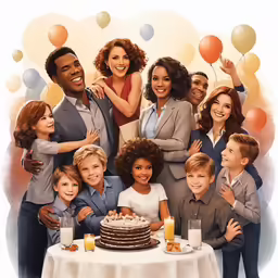 there is a lot of people posing with a birthday cake