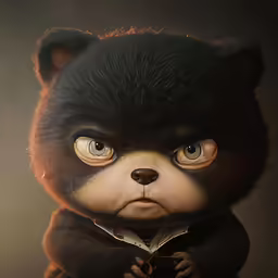 an angry looking teddy bear in a jacket