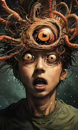 an alien looking kid with the eyes looking like a creature