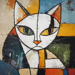 painted wall with face and paw and eyes of cat
