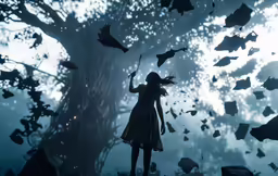 a girl in the dark standing on a hill