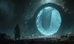 a man standing in front of a giant circular structure