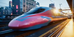 a train is riding down a track in the city