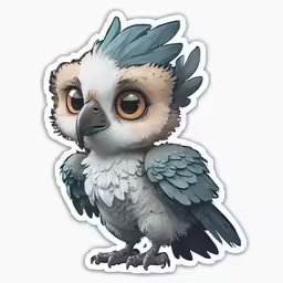 a white owl with blue feathers and a brown nose