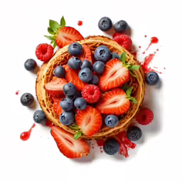 a bowl filled with fresh berries on top of a white table