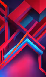 a digital art design shows bright pink and blue shapes,bright red and blue lines against an abstract background