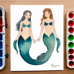 two girls wearing bras with an art supplies set