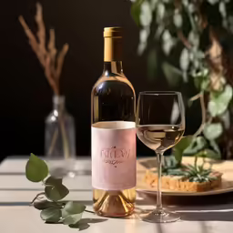 a plate that has a wine bottle on it