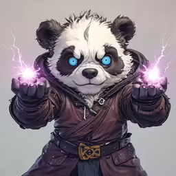 an animal holding a glowing item in one hand