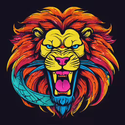 the lion is showing his teeth and its big teeth,a lion with a crown on it