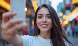 a girl with long hair taking a selfie