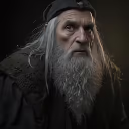 an old man with a beard wearing black