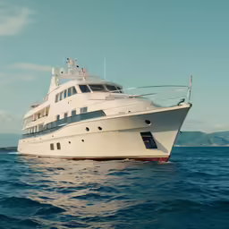 a large white boat is out on the ocean