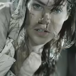 a woman looking to her left as she is wet