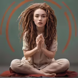 a woman is seated with dreadlocks on