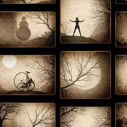 multiple images of a silhouette of someone with their bike