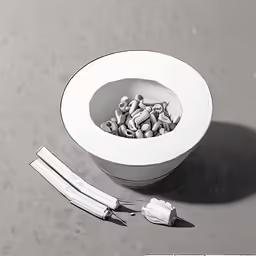 a white bowl filled with nuts sitting on top of a table