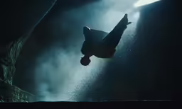 a man performing a stunt in front of a light