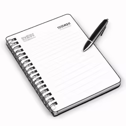 a notepad that is open to a black pen