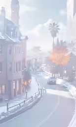 a very snowy street with many cars driving down it