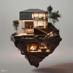 an image of two houses on an island