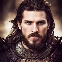the man in the renaissance suit has long hair and blue eyes