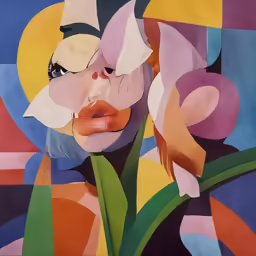 a close up of a painting with colorful shapes