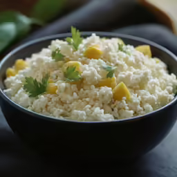 a bowl of cauliflower and other vegetables with parsley