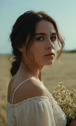 a woman with a bouquet of flowers in her hand
