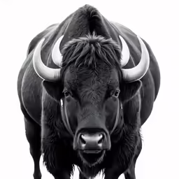 the black bull is standing on a sunny day