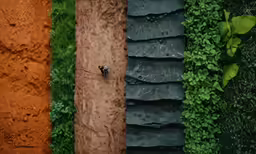 some sort of wall made from stones, dirt, grass and dirt with little animals standing on them