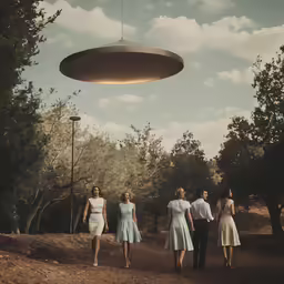 four ladies and three men are walking in the desert